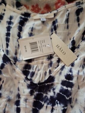 Halo Navy and White Tie-Dye High-Low Dress